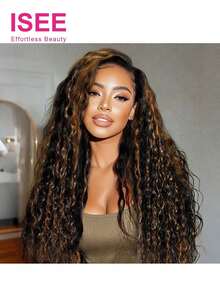 ISEE Hair Wear Go Half Wig Highlight Color Kinky Curly Human Hair With Draw-Strings 16-28 Inch 180% Density Long Hair 3 IN 1 Half Wig Seamless Flip Over Wig High Quality Daily Use For Beginners - S2/30 - View 2