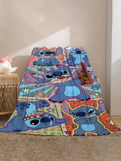 Disney 1pc Cartoon Character Printed Flannel Blanket - Soft & Comfortable, Suitable For Outdoor, Travel, Camping, Sofa, Bedding - Modern Playful Minimalist Print, All Season Cozy Bedding Accessory, Versatile - 280gsm