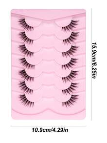 7 Pairs Half-Strip False Eyelashes, Transparent Band With Cat Eye Tail Extension, Natural & Delicate Faux Mink Lashes, Soft, For Natural Makeup Look - Black - View 5
