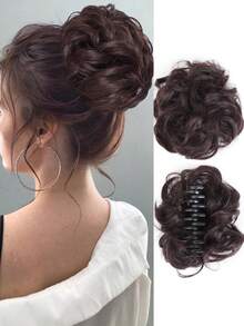 Claw Clip Chignon Synthetic Curly Hair Buns Heat Resistant Wavy Hair Buns With Puffy Natural Hair Clips On Hair Extensions Black Brown Blonde Hair Bun For Women Fashion Curly Hair Suitable For Daily Wear 40g 1PC Summer Hair Accessories Beach Hair Claw Vacay - 彩色 - 查看 14