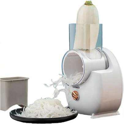 電動野菜スライサー 電動おろし器 全自動 多機能 3-in-1 スライサー 千切り みじん切り 大根おろし器 ステンレス製ブレード 3種類付属 安全設計 取り外し可能 手切れ防止 USB充電式 家庭用 小型 調理器具 (ホワイト（プラグイン）,17*17*29cm)