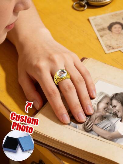 Personalized Photo Ring, Custom Photo Stamp Ring, Memorial Jewelry, Gift For Women, Gift For Grandma, Mom, Mother's Day, Valentine's Day, Birthday, Anniversary, Graduation, Christmas, Family, Friends And Classmates