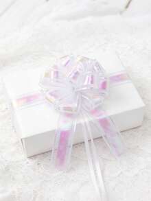 5pcs Pearl White Pull Bows For Gift Wrapping, Rainbow Ribbon Warp Bow, Gifts Decorations, 6″ Party Wedding Ribbon Bows For Present Basket Flower Bouquets Birthday Anniversary Wedding Crafts Wrap - Iridescent White - View 3