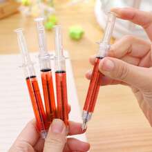 6pcs Red Syringe Shaped Ballpoint Pens With Black Ink, Fine Writing Tools (Red Body, Black Ink), Creative Writing Supplies - Multicolor - View 6