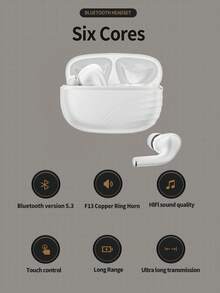 Tai nghe không dây, Tai nghe Bluetooth, Tai nghe nhét tai không dây - Khử tiếng ồn âm thanh nổi, Bluetooth 5.3, Âm thanh độ nét cao, Thời lượng pin cực dài, Lý tưởng cho nghe nhạc, tập thể dục, du lịch, Tương thích với các thiết bị thông minh - trắng - Xem 5