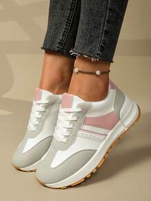 Hidkat 1 đôi giày thể thao nữ nhẹ, kiểu dáng thường ngày, giày học sinh thời trang phù hợp với người nhỏ nhắn, đế dày thoáng khí, màu trắng. - Hồng - Xem 3