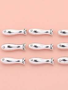 10/20/30pcs Small Fish Spacer Beads, Decorative Spacers, Round Spacer Beads, Zinc Alloy Accessories For Necklace Bracelet Earrings Jewelry Making, DIY Craft Supplies, Holiday Accessories - Silver - View 1