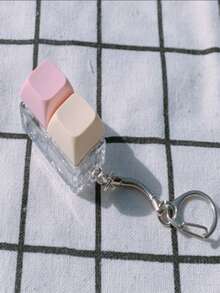 1pc Portable Dual-Finger Stress Relief Keychain - Sports Style Anxiety Fidget Toy Keychain, Soft Pink, Office Travel Relaxation Accessory, Suitable For Adults, Stress Relief Gift, Colorful Square Squeeze Buttons - Multicolor - View 6