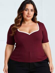 Women's Plus Size Blouse, Sweetheart Neck, 3/4 Sleeve, Irregular Fabric, Everyday Summer - Gỗ đỏ - Xem 9