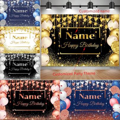 SuzanneHome Personalizado Nombre Edad Brillo Plata Negro Fondos Fiesta de Cumpleaños Boda Aniversario Baby Shower Banner Estudio de Fotografía Fondos