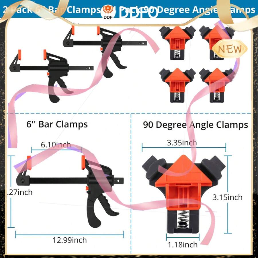 2PCS 6 Inch Bar Clamp  4PCS Angle Clamp Woodworking 90 Degree Angle Clamps From Ddfo - Oc0000107534182 - View 1