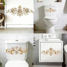 1pc European Retro Gold Floral Decoration Sticker, PVC Self-Adhesive Detachable, Suitable For Multiple Scenarios Such As Toilet Seat/Wall/Mirror/Wardrobe, Home Bathroom And Living Room Decoration, Suitable For All Seasons, Festive Atmosphere Decoration - 1PC - View 1