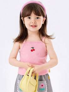 3pcs/Set Young Girl Cherry Embroidery Cami Top, Spring/Summer - Multicolor - View 5