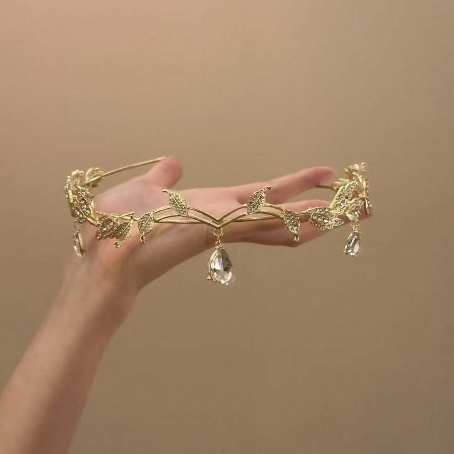 1件韓式彩色水晶梅花髮箍,極簡全鑲鑽新娘髮飾,適合日常通勤、約會及婚禮等正式場合 - 金色 - 查看 1