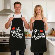 1pc Unisex Kitchen Apron - Mr. & Mrs. King & Queen Apron - Couple Waterproof Apron With Letter & Graphic Print - Funny Cooking Chef Apron For Men & Women - Wedding, Valentine's Day, Birthday, Thanksgiving Gift - 80 X 60 cm - View 6