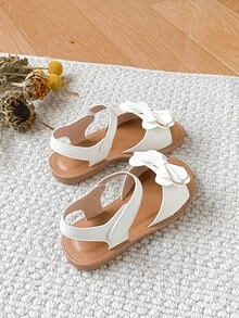1双甜美蝴蝶结女童凉鞋，适合日常穿着 - 白色 - 查看 4