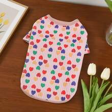 1件宠物T恤，轻薄透气，时尚爱心印花，适合小型犬、吉娃娃、猫咪 - 粉色 - 查看 15