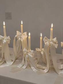 6/3/1pc Laços Decorativos para Castiçais Marfim, Laços Gigantes de Fita de Cetim de 11,8 Polegadas em Lote, Laços Pré-Feitos Autoadesivos para Decorações de Chá de Panela, Casamento, Festa, Decorações de Chá de Bebé, Centros de Mesa, Suportes para Velas, Embalagem de Presentes - A - Ver 1