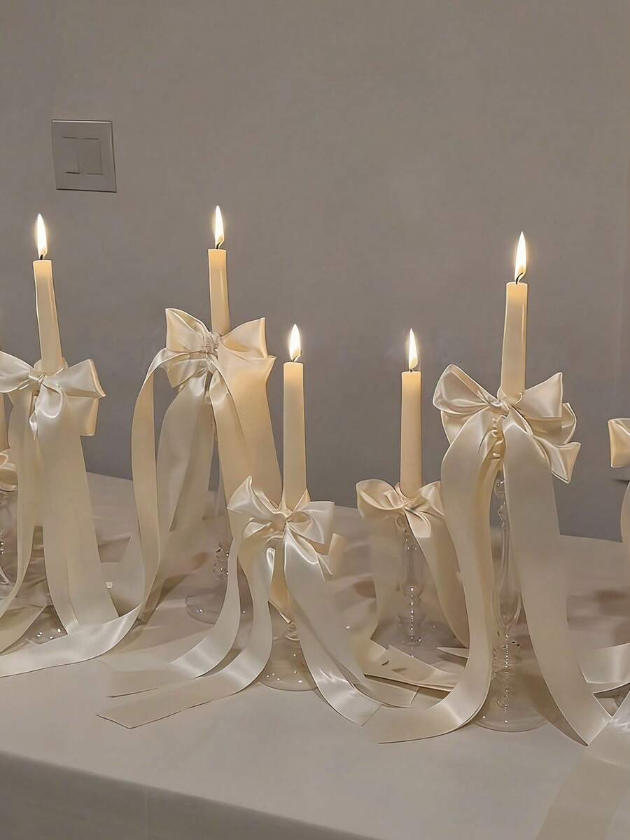 6/3/1pc Laços Decorativos para Castiçais Marfim, Laços Gigantes de Fita de Cetim de 11,8 Polegadas em Lote, Laços Pré-Feitos Autoadesivos para Decorações de Chá de Panela, Casamento, Festa, Decorações de Chá de Bebé, Centros de Mesa, Suportes para Velas, Embalagem de Presentes - A - Ver 1