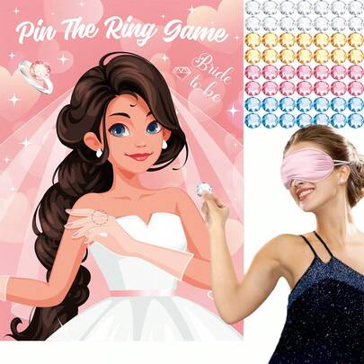 Bộ trò chơi ghim cài áo cho tiệc độc thân: 1 bộ ghim cài áo dành cho cô dâu, kèm theo 48 miếng dán chủ đề kim cương với 4 màu sắc, phù hợp cho tiệc cưới, tiệc chia tay độc thân, đêm hội con gái, tiệc độc thân nam và các dịp khác.