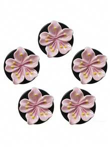 5pcs Alloy Lovely Sakura Design Car Air Freshener Vent Clip, Car Vent Decoration Clip, Car Interior Accessories, Fragrance-Free - 5 Pink Cherry Blossom Decorative Clips - View 5