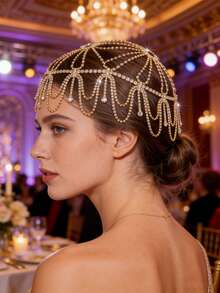 波西米亚风多层水晶水钻头链，魅力女士派对、舞会、宴会头饰发箍链饰品发饰 - 彩色 - 查看 1