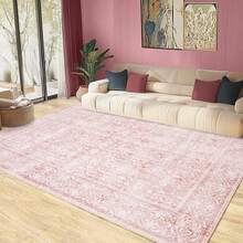 Area Rugs Floral Distressed, Washable Vintage Non-Slip Medallion Print Carpet, Retro Accent Floor Mat For Living Room Bedroom Dining Room Bathroom, Home Decor, 5x7ft - Rosa - Visa 1