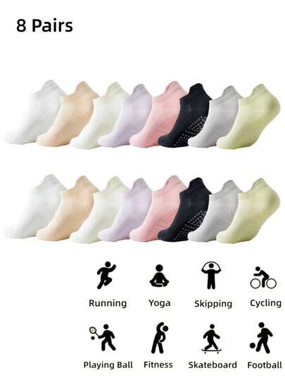 8 đôi tất yoga nữ chống trượt với chấm silicon, thoáng khí, có quai ở gót, thích hợp cho Pilates, múa ba lê, thể dục.