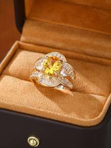 1PC Fashion Luxury Oval Floral-Shaped Zirconia Ring, Elegant Wedding Jewelry Gift, Women's Party Ring - Ring - View 7