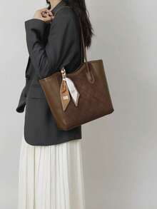 时尚手提包/单肩包，优雅简约鳄鱼纹魅力精致围巾，大容量，咖啡色，办公商务 - 咖啡 - 查看 5