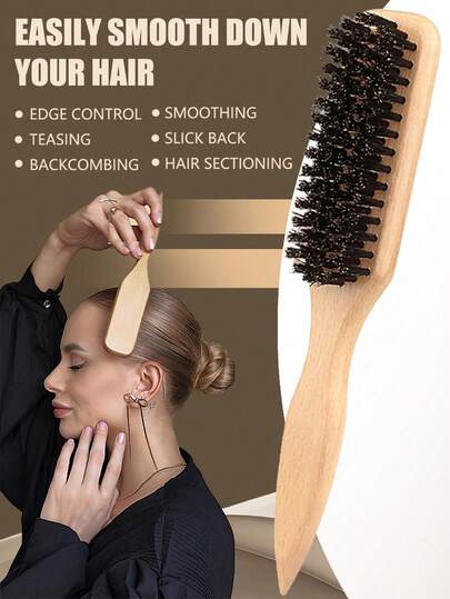 男女通用猪鬃毛发胡须刷 - 无香型专业理发造型刷，适用于浓密/稀疏发质，可清洁渐变发型和推剪，打造顺滑发型