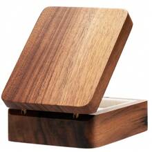 Natural Walnut Wood Necklace Box With Mirror Inside,Pendant Storage Case Jewelry Display Box For Anniversary Propose Christmas - 米色內襯 - 查看 7