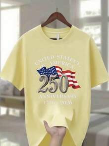 FNI Fusion Men' Crew Neck T-Shirt | Dark Design Commemorating The 250th Anniversary Of The United States (1776 - 2026) - 杏色 - 查看 12