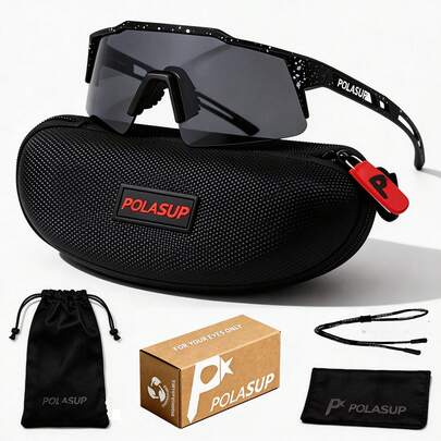  1 pieza Gafas de verano para uso casual al aire libre de la marca POLASUP, con lente de color degradado y cobertura completa, diseñadas para deportes, ciclismo y senderismo, con un diseño de lente de una sola pieza y un marco transpirable