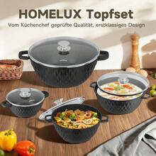 8 pièces Ensemble de casseroles à induction 20/24/28/32 cm avec couvercle. Construction en aluminium de haute qualité - léger, distribution de chaleur rapide et couvercle en verre stable - permet une vue dégagée du processus de cuisson, résistant aux hautes températures. Poignées ergonomiques - particulièrement résistantes aux hautes températures et antidérapantes, assurant une manipulation aisée. - Voir 1