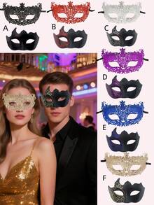 2pcs Couple Masquerade Masks, Fashionable High-End Gold Mask Set, Venetian Party Half Face Mask, Christmas Halloween Party Masks, Carnival Cosplay Decorative Masks For Men And Women - Painted Glitter Mask - View 5