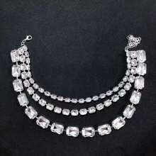 Dây chuyền pha lê nhiều lớp bất đối xứng, phụ kiện trang sức cưới cho cô dâu. - Bạc - Xem 4