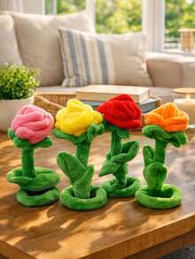 1个可爱玫瑰桌面摆件，直立式花朵装饰，浪漫爱情主题，美观家居装饰，卡通可爱风格，创意花卉展示，节日装饰，适用于客厅、卧室、书桌、书架、咖啡桌、窗台，情人节、春季装饰，派对场景，拍照道具，温馨家居装饰，创意礼物 - 彩色 - 查看 4