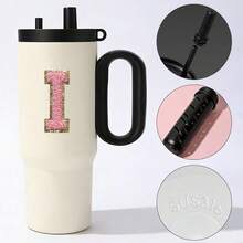 1个冰霸杯，大容量不锈钢恒温水瓶，便携式，26个字母A-Z图案，带吸管手柄 - 白色 - 查看 18