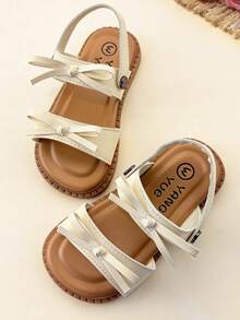 1 Pair Toddler Beige Sandals, Fresh Bowknot Design, Fashion Summer Outdoor Sandals, Children Versatile Non-Slip Soft Bottom Princess Shoes - Beige - View 6