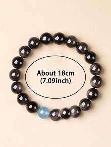 男士极简主义银色黑曜石手链 – 守护与能量水晶手链，增强自信与决策力，灵性能量饰品 - 彩色 - 查看 5