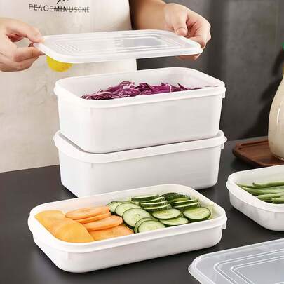 3/5/10pcs White PP Material Food Storage Containers With Lids, Suitable For Organizing And Storing Fruits, Vegetables, Meats, Steaks