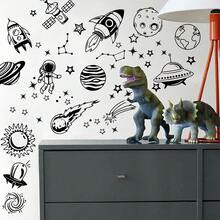 1Set Outer Space Solar System Spacecraft Wall Stickers, Space Capsule, Astronaut Mural Galaxy, Astronaut Planet Wall Decals,For Bedroom Playroom Home Decor - Multicolor - View 2