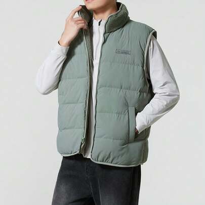Skechers Áo vest cotton cổ đứng hai mặt, thoải mái, ấm áp, có thể mặc được, dành cho nam giới, thích hợp mặc ngoài trời.