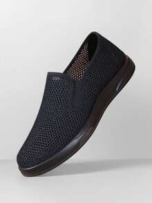 2026 男士透气网面套脚运动鞋，舒适宽圆头，轻便软底防滑休闲鞋，宽楦设计，方便穿脱 - 黑色 - 查看 10