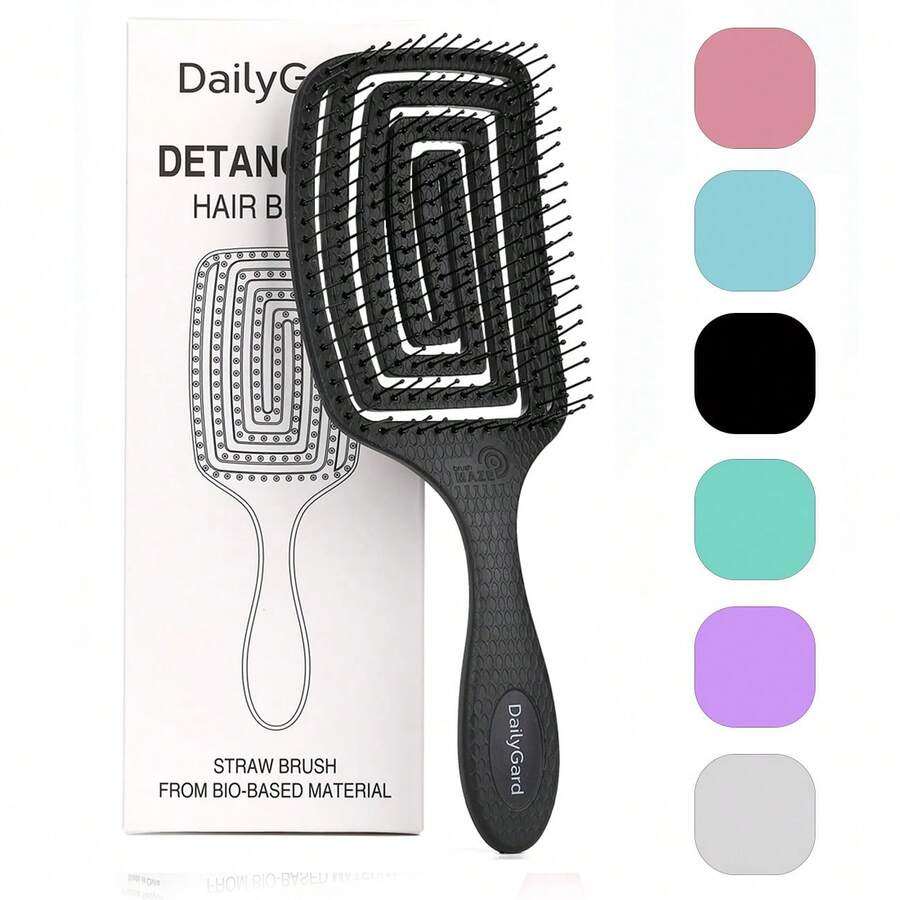 Hair brushes-EU+UK 专利防静电梳，干湿两用，适用于卷发、粗硬发质、长发，防静电柔软刷毛按摩头皮，轻盈生物基稻草材质，女士礼盒包装