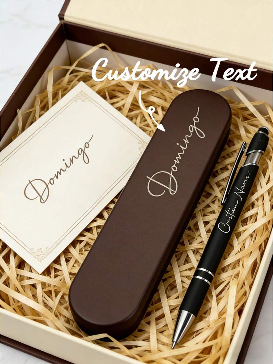 Personalized Ballpoint Pen (With/Without Gift Box), Customized Text Pen For Teachers, Customized Neutral Pen, Customizable Writing Pen, Birthday Gift, Office Supplies, Home Gift, Boyfriend Gift, Father's Gift, Mother's Gift, Black, Back To School - Multicolor - View 1