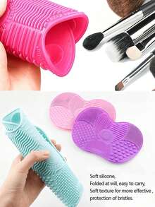 1/2 Peça Almofada de Limpeza de Pincel Cosmético de Silicone, Com Ventosa, Ferramenta Portátil de Limpeza de Pincel Cosmético, Almofada de Limpeza de Pincel Cosmético de Silicone com Formato de Maçã, Adequada para Pincel Cosmético, Esponja Cosmética, Pó e Muito Adequada para Viagem, Família, Escola, Dormitório, Férias, Reunião, Etc. - multicolorido - Visão 4
