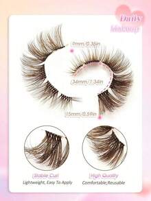 5 Pairs Fluffy Brown Lashes False Eyelashes Transparent Stem Invisible Band Natural Lashes Crisscross Curl Cat Eye Lashes Brown Color Fox Eye Effect Faux Mink Lashes For Daily Lash Extension Makeup Strip Lashes, Lashes, Eyelashes, Fake Lashes - 貓眼假睫毛 2 - 查看 5