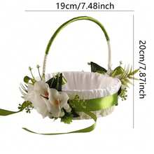 1pc Wooden Hand-Held Satin Flower Basket, Woven Storage Basket, Living Room Decorative Flower Basket, Storage Basket, Bedroom Decorative Flower Basket, Butterfly Ribbon Flower Basket, Suitable For Flower Girls/Bridesmaids, Large Capacity Lightweight Portable Storage Basket, Photography Art Basket, Wedding Flower Girl Basket, Decorative Wooden Flower Basket, Home Flower Basket Ornament, Suitable For Wedding Ceremonies And Table Decorations - 綠色 - 查看 6